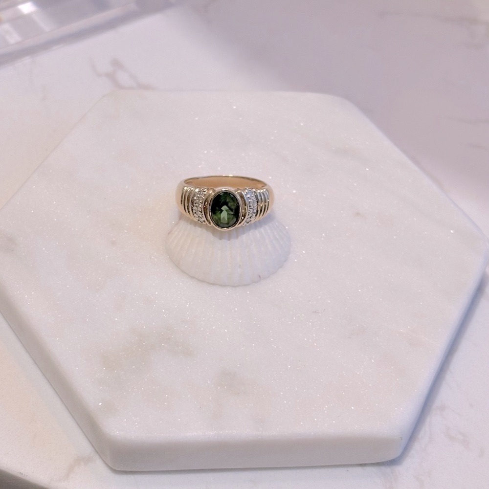 14kt Gold and Dark Green Tourmaline Ring